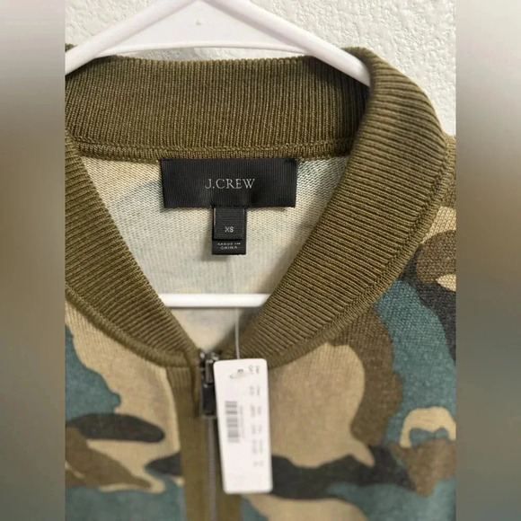 J. Crew Womens XS Green Camo Wool Blend Long Sleeves Full Zip Bomber Jacket NWT - Picture 7 of 9